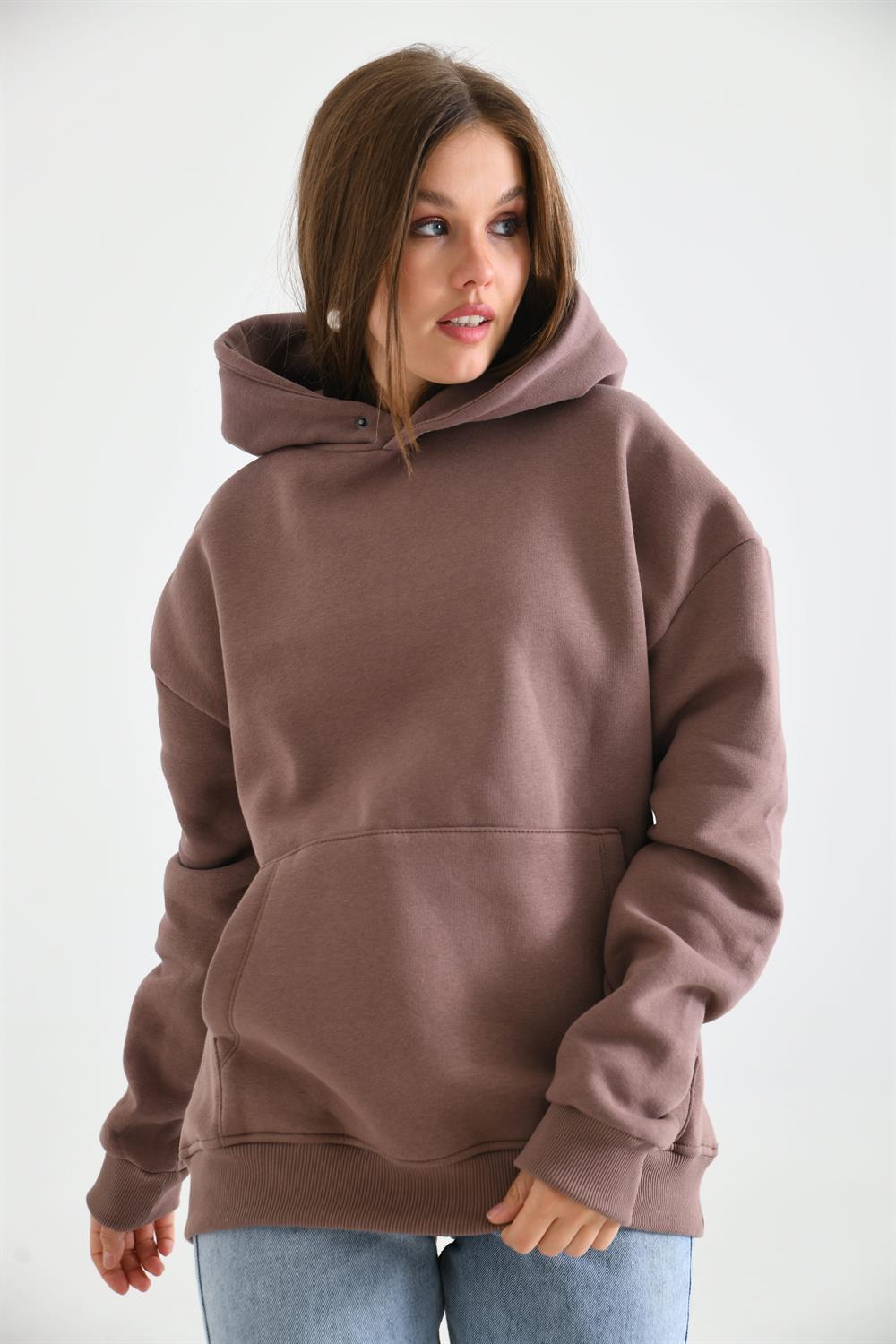 Kadın İçi Şardonlu Sweatshirt Vizon