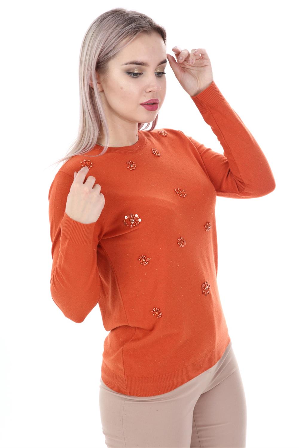 Kadın İnci Detay Triko Orange