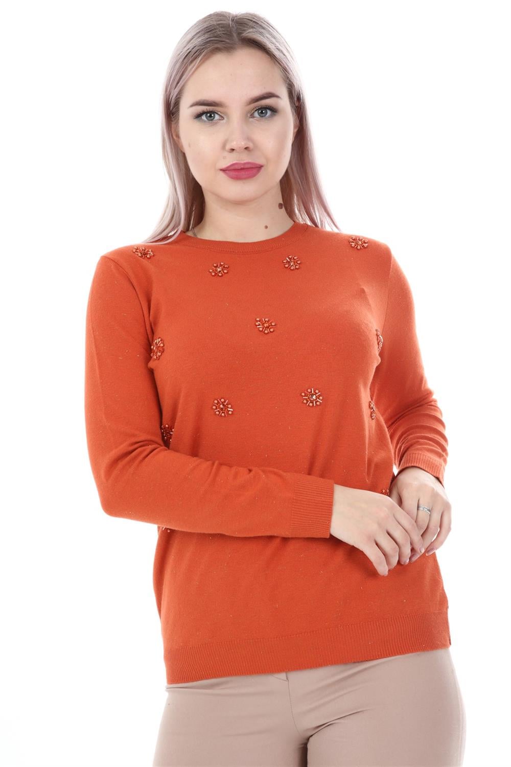 Kadın İnci Detay Triko Orange