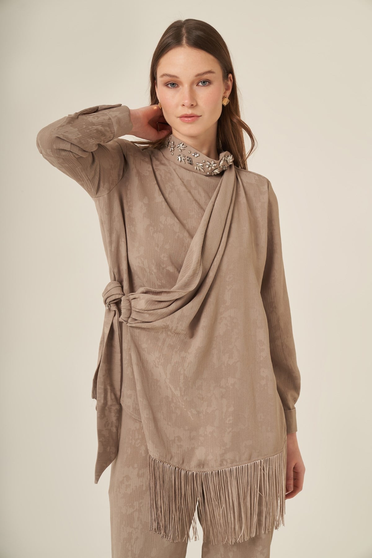 Kadın Jakar Takım Beige