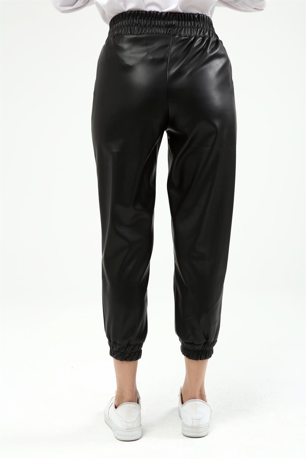 Kadın Jogger Deri Pantolon Siyah
