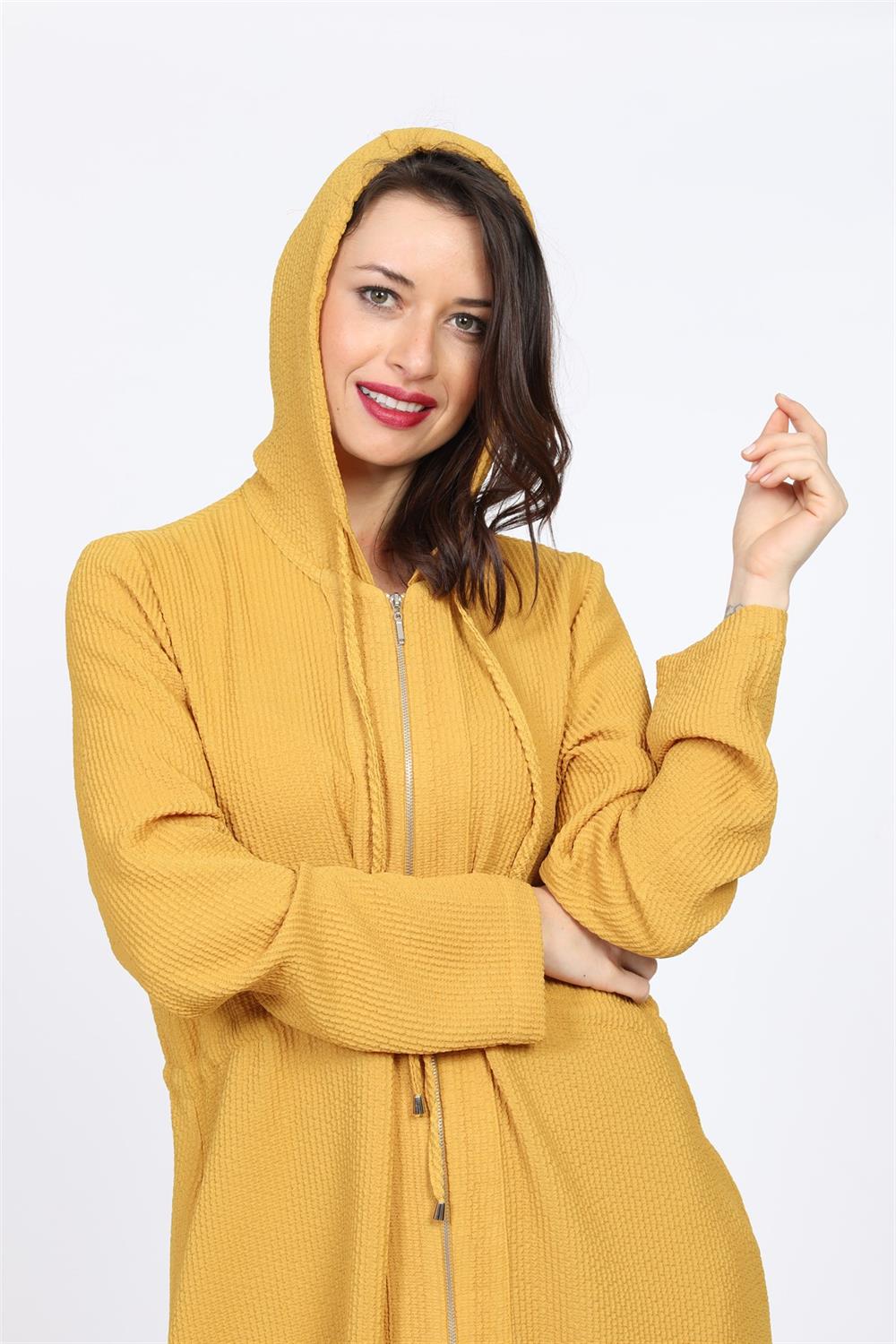 Kadın Kapüşonlu Spor Tunik Safran