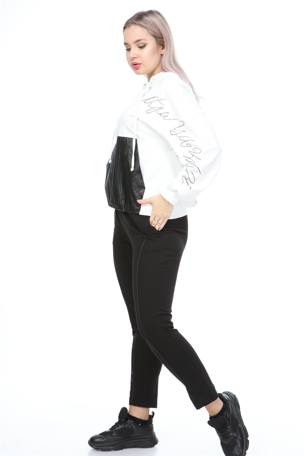 Kadın Kapüşonlu Sweat Ekru