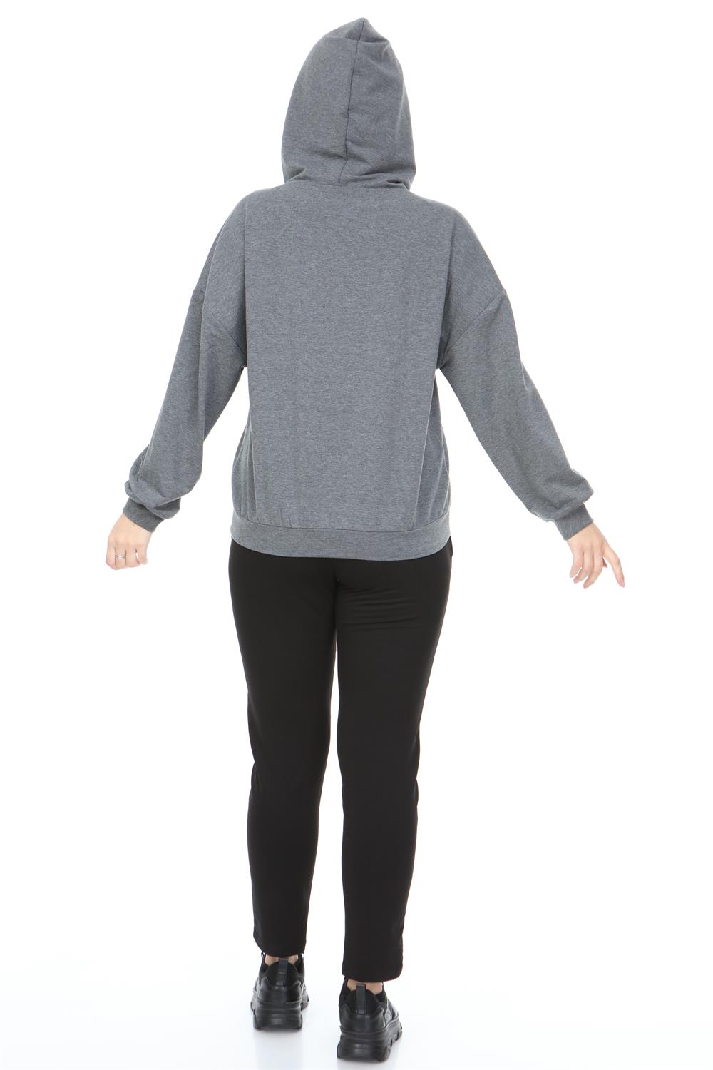 Kadın Kapüşonlu Sweat Gri