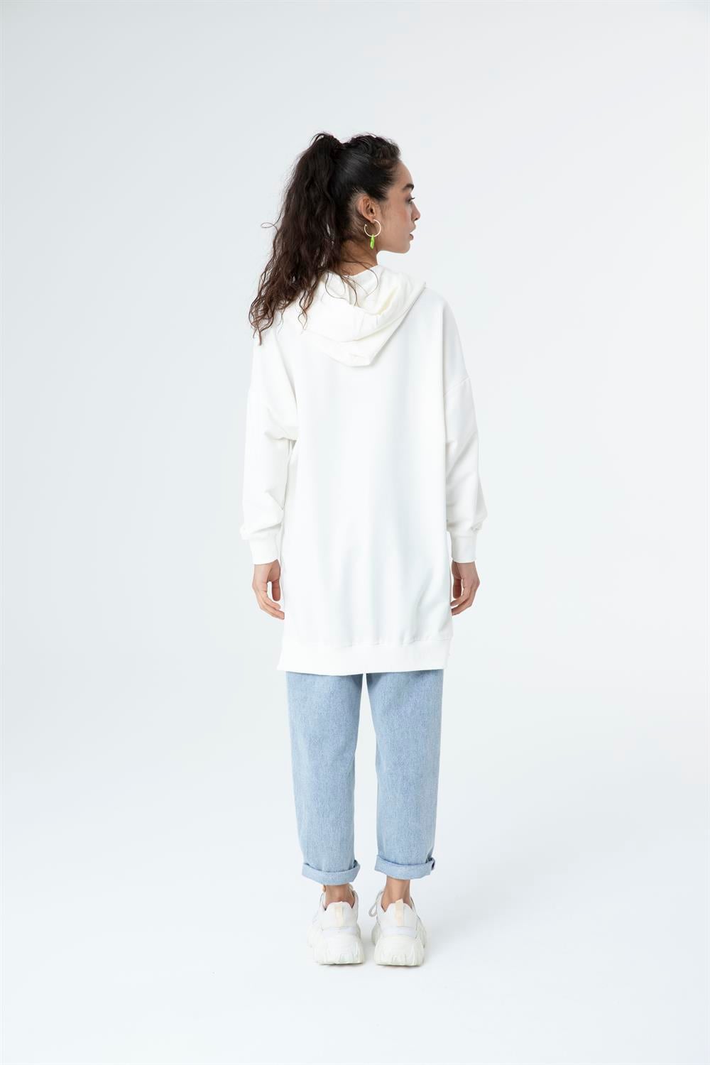 Kadın  Kapüşonlu Sweat Tunik Ekru