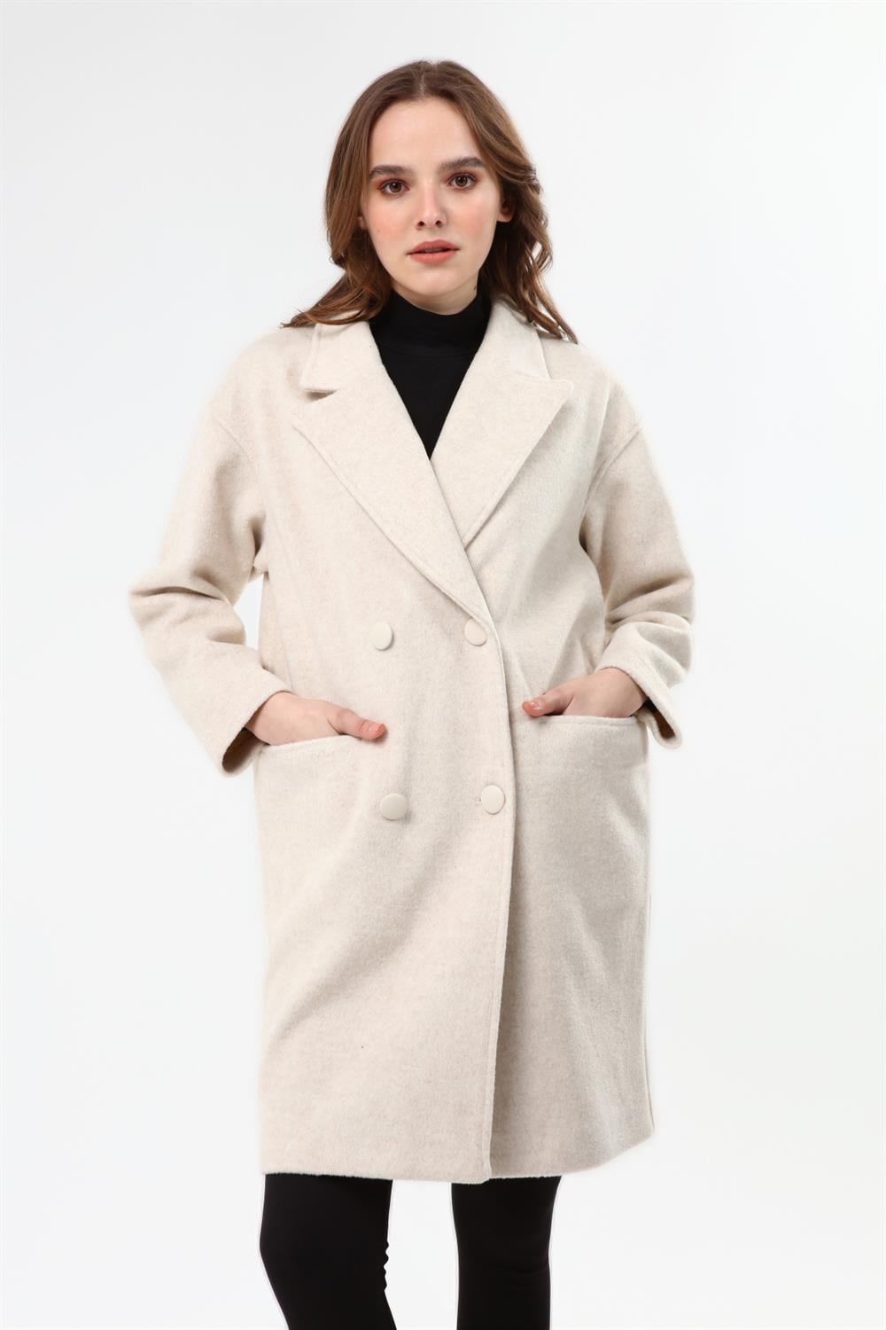 Kadın Kaşe Kaban Beige