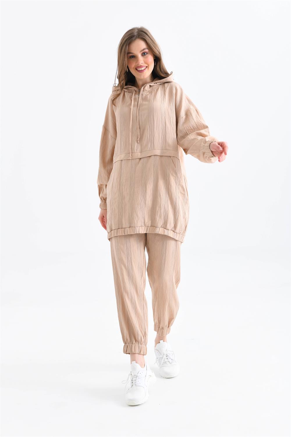 Kadın Keten Ikılı Takım Beige