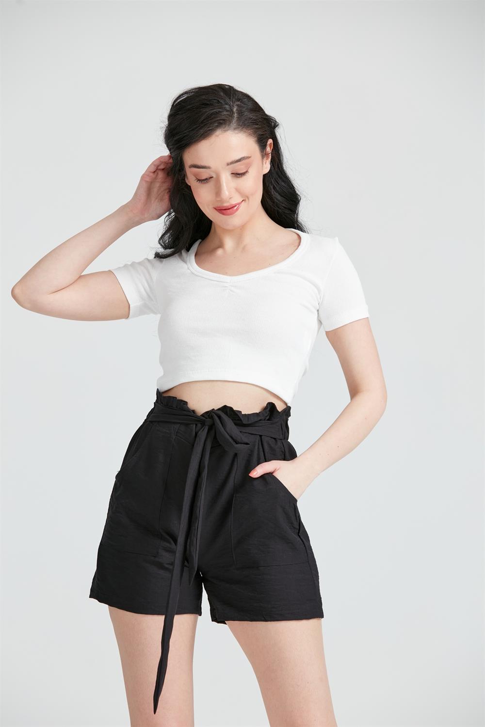 Kadın Kısa kol Basic Crop Top Beyaz