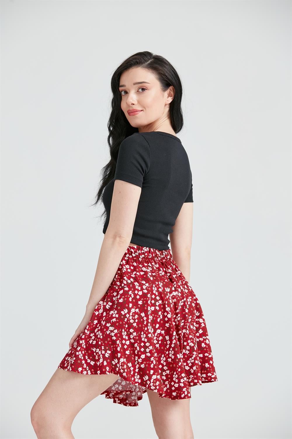 Kadın Kısa kol Basic Crop Top Siyah