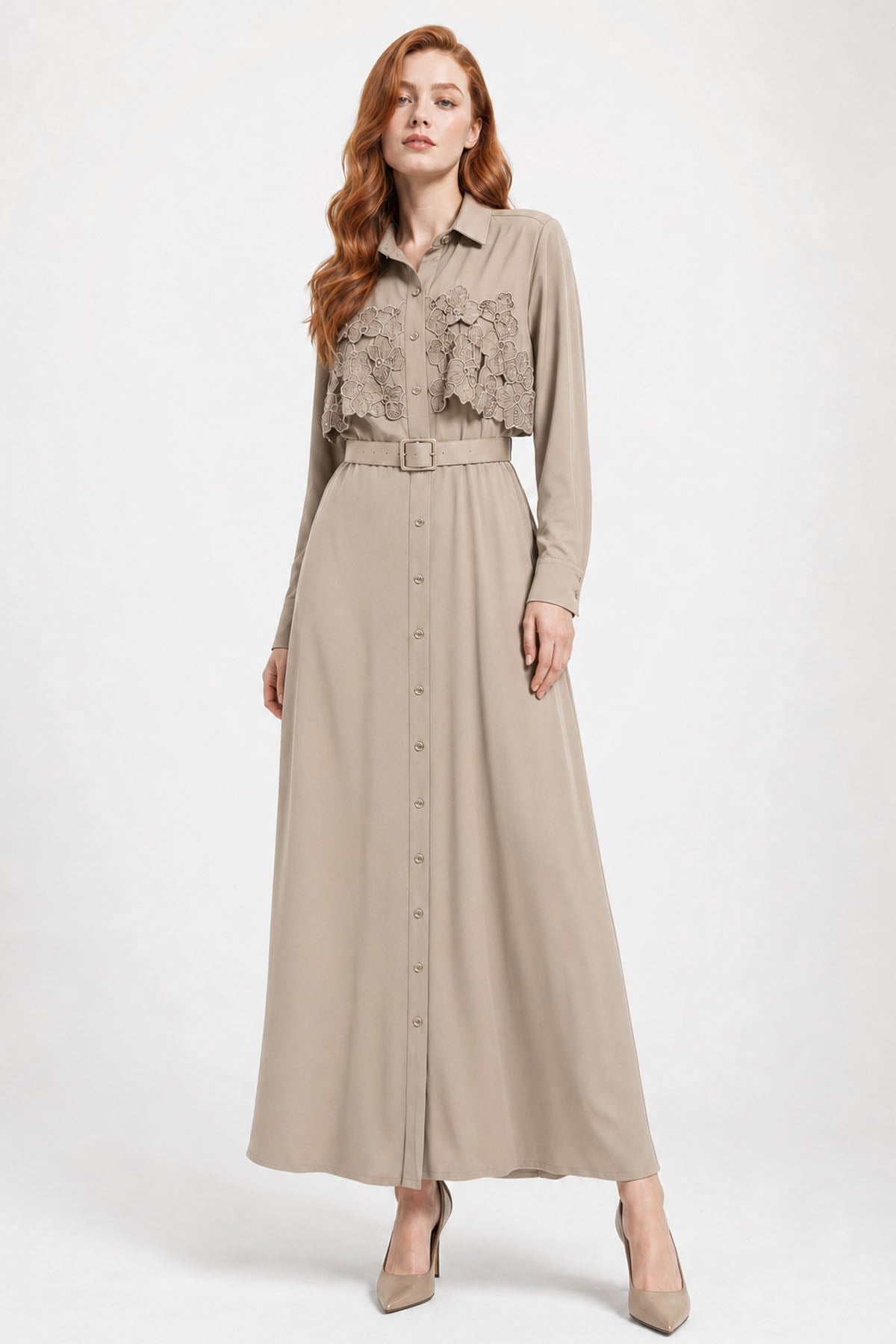 Kadın Krep Elbise Beige