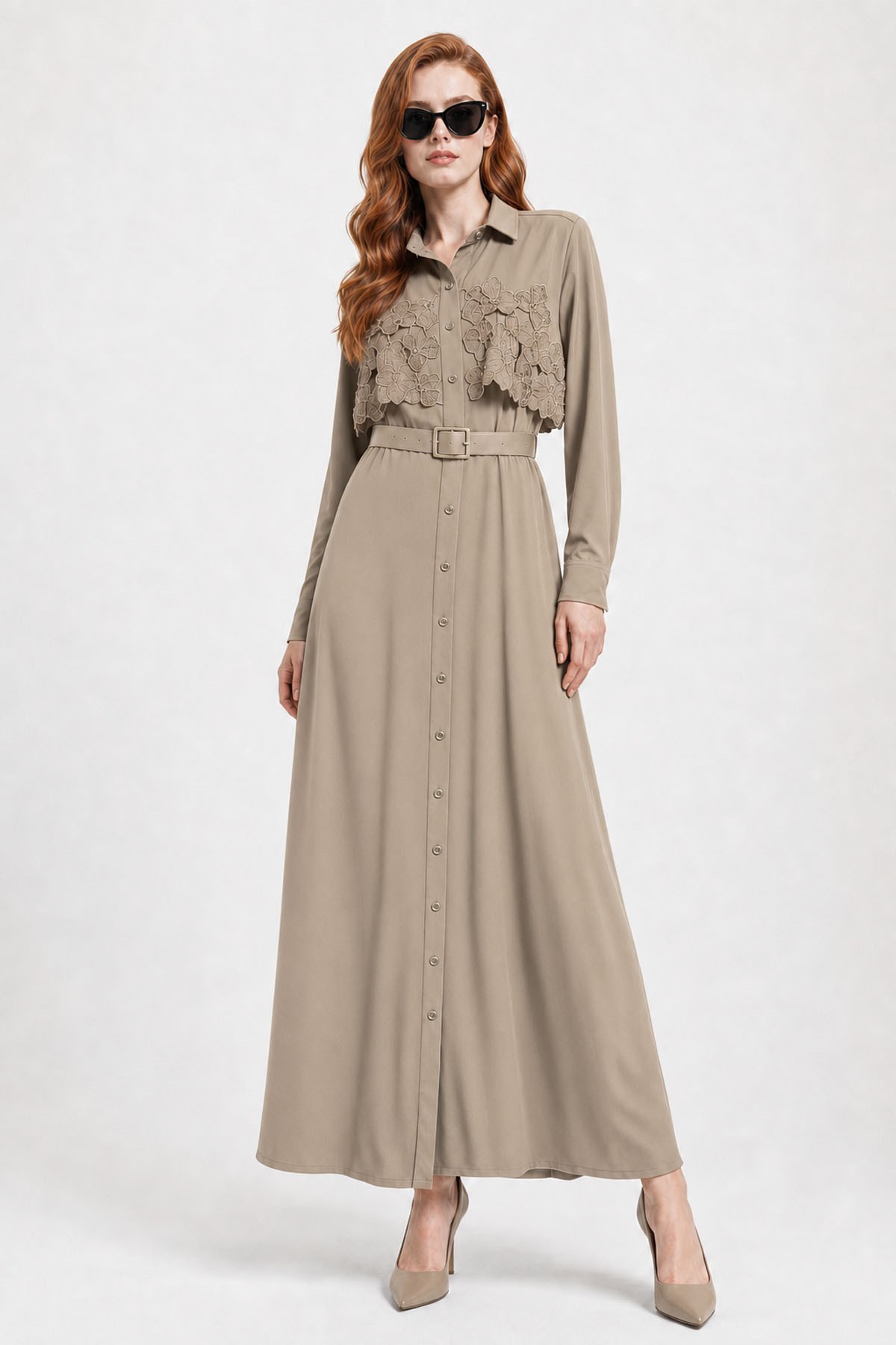 Kadın Krep Elbise Beige