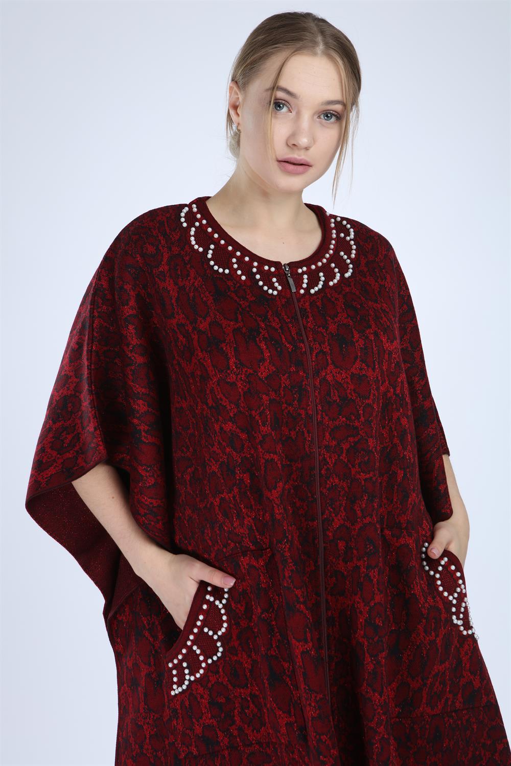 Kadın Leopar Desenli Panço BORDO