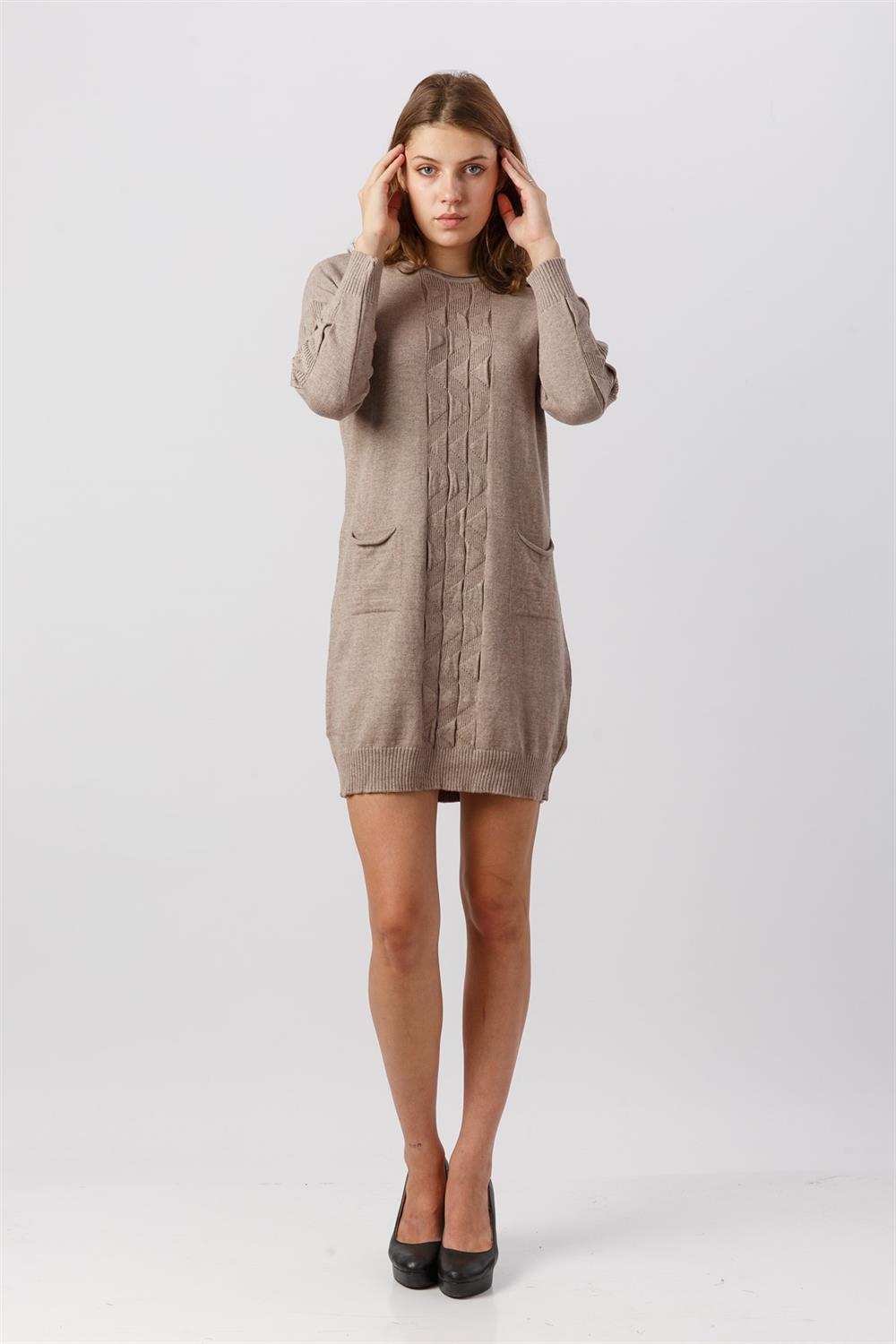 Kadın Önü Desenli Tunik Beige