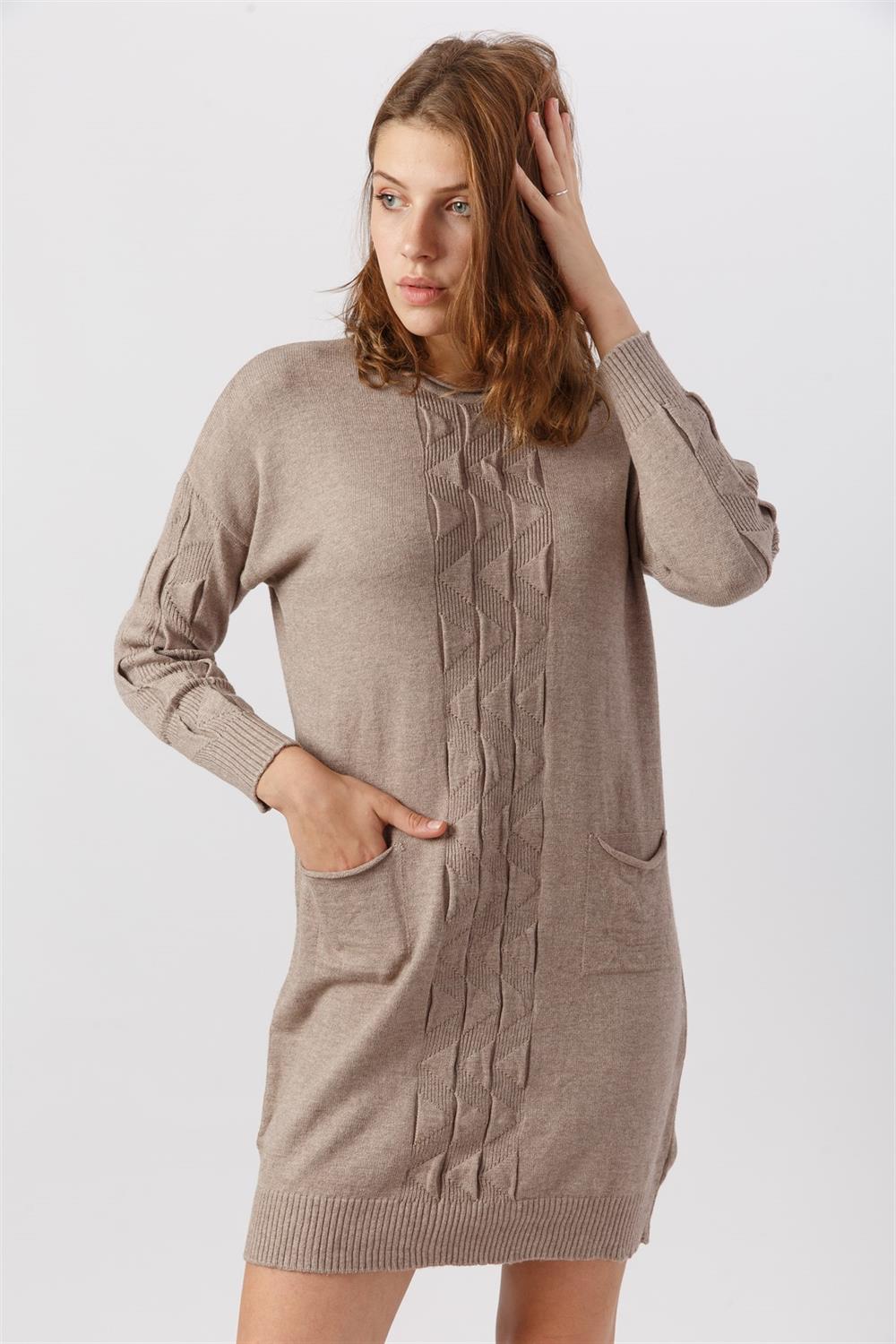 Kadın Önü Desenli Tunik Beige