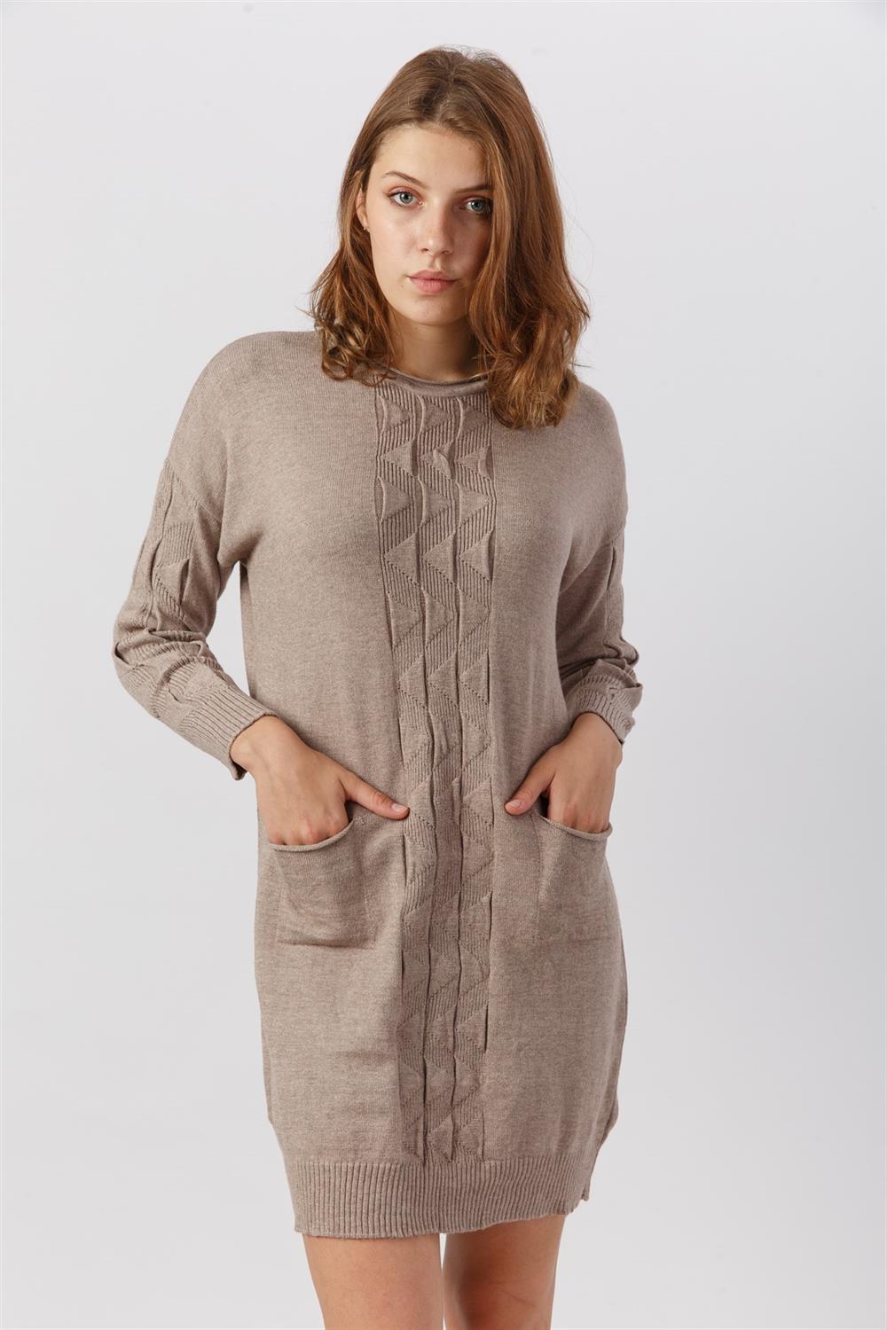 Kadın Önü Desenli Tunik Beige