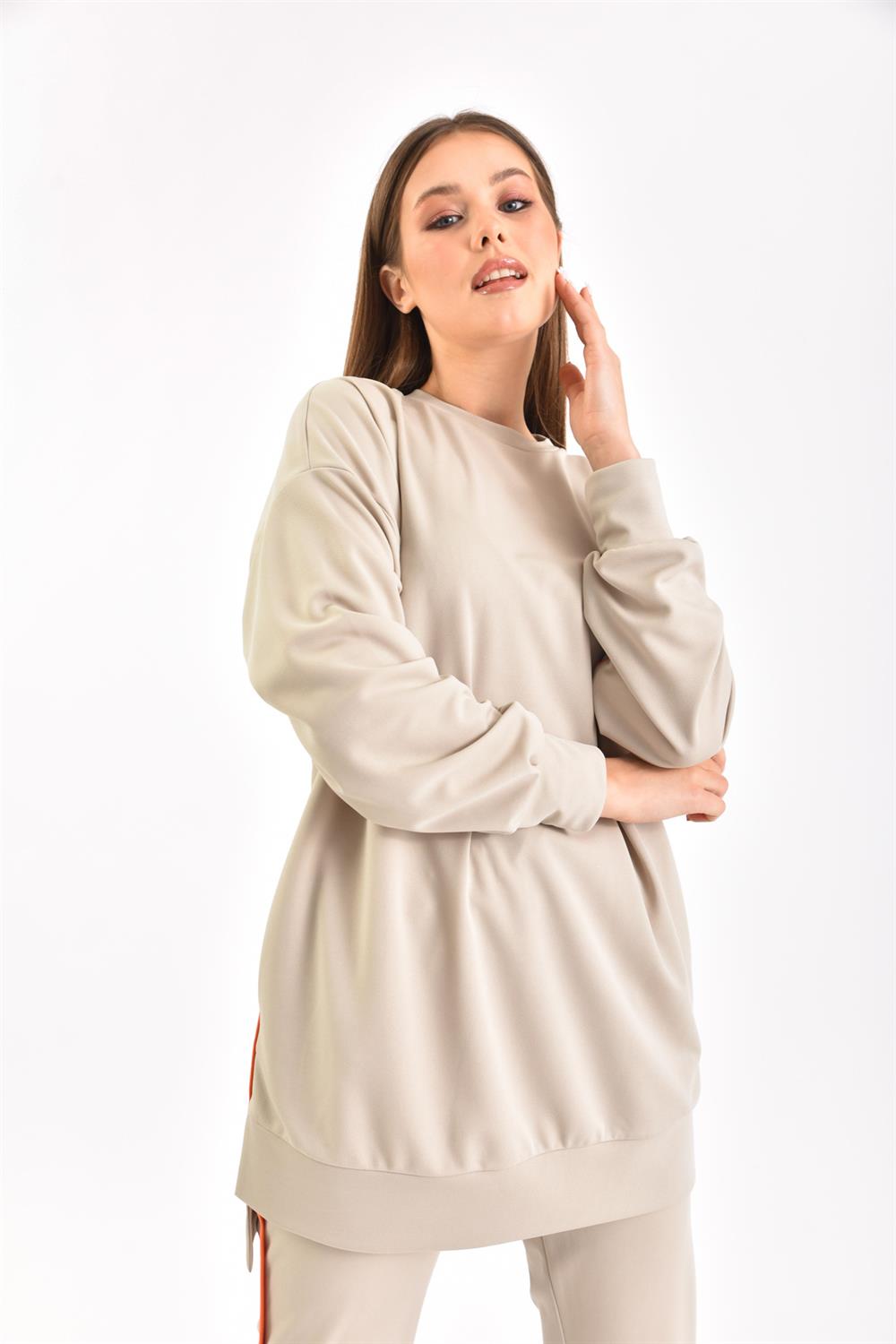 Kadın Örme Krep Takım Beige