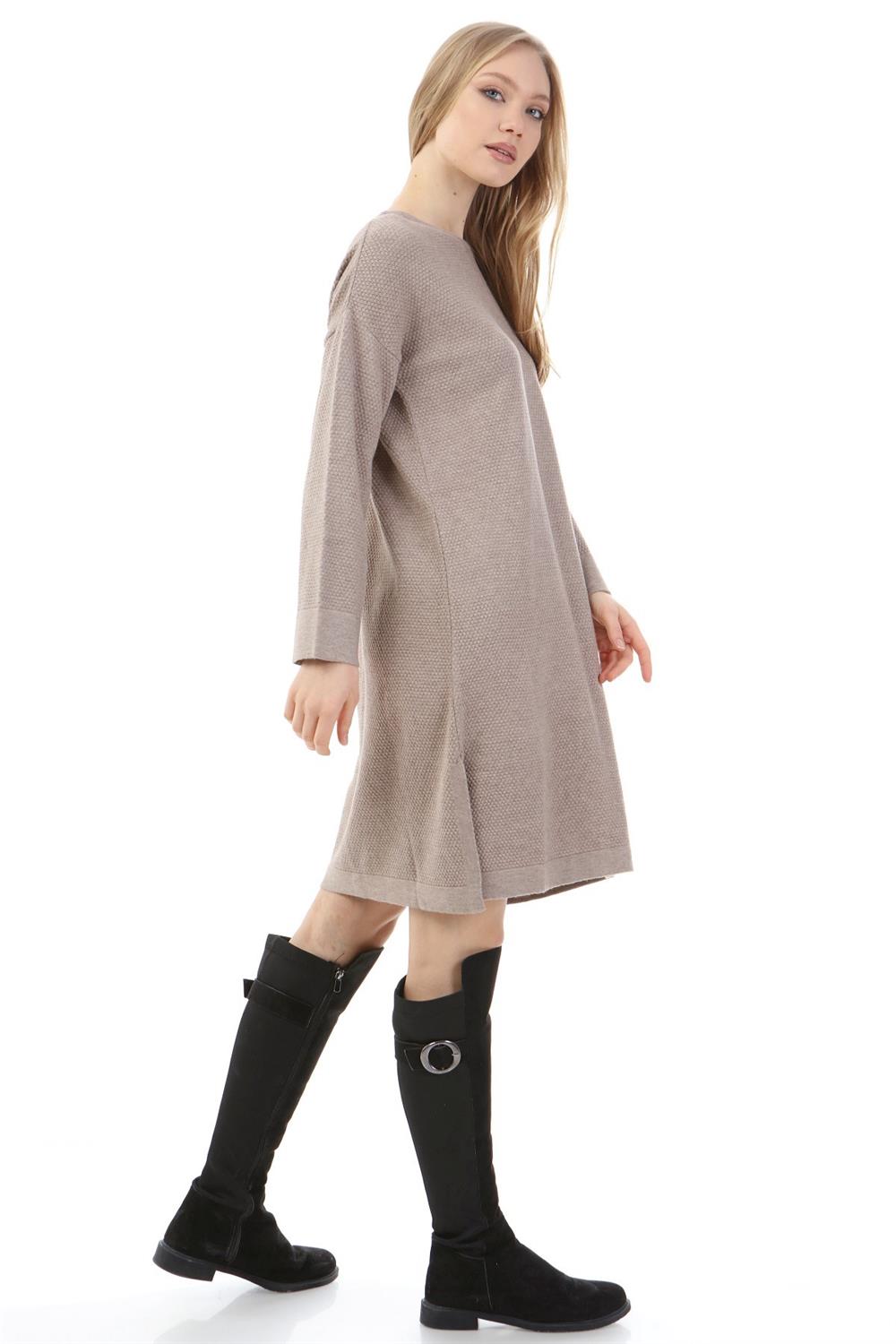 Kadın Pul Payet İşlemeli Tunik Beige