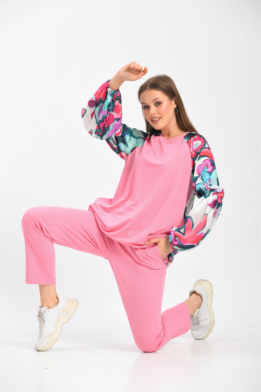 Kadın Saten Garni Takım Pembe