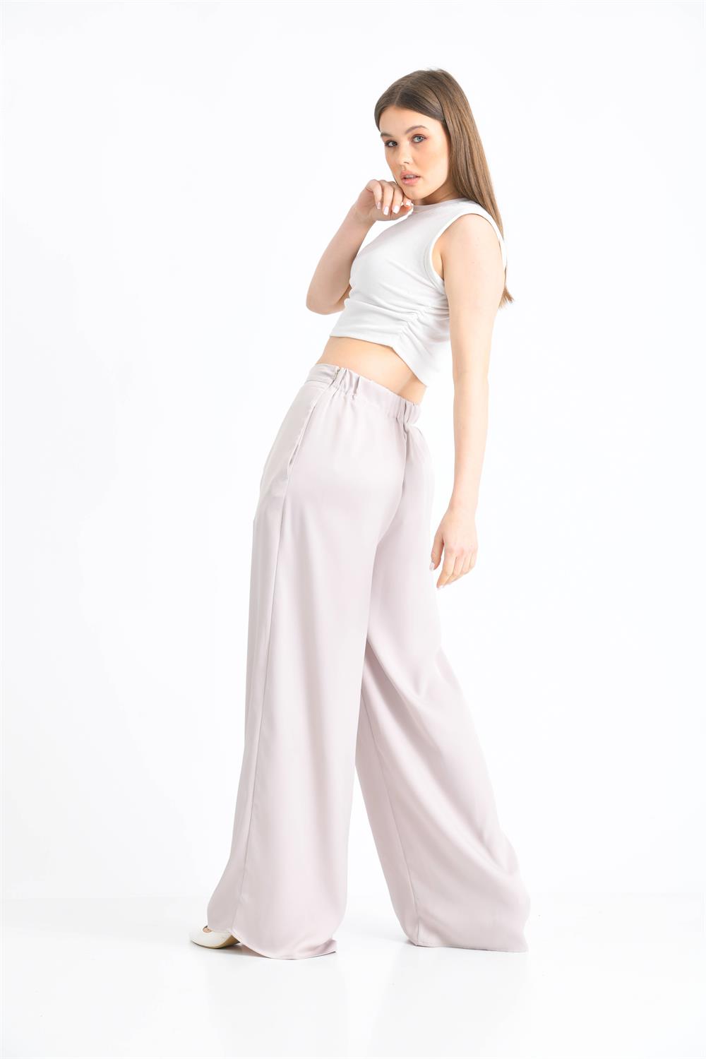 Kadın Saten Pantolon Beige