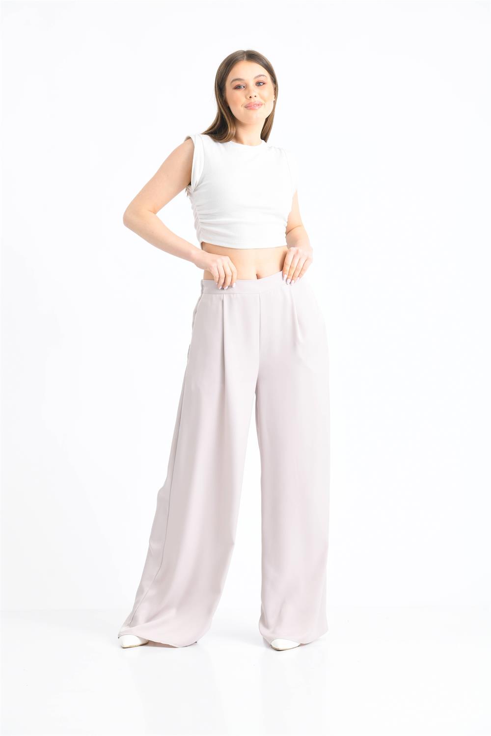 Kadın Saten Pantolon Beige