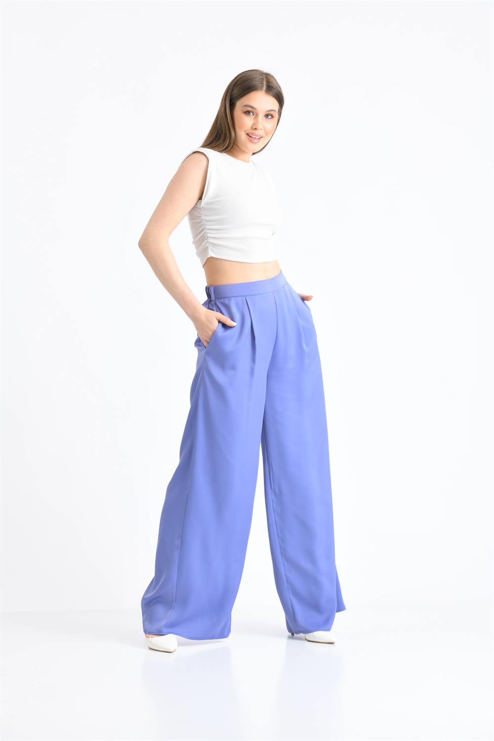 Kadın Saten Pantolon Mor