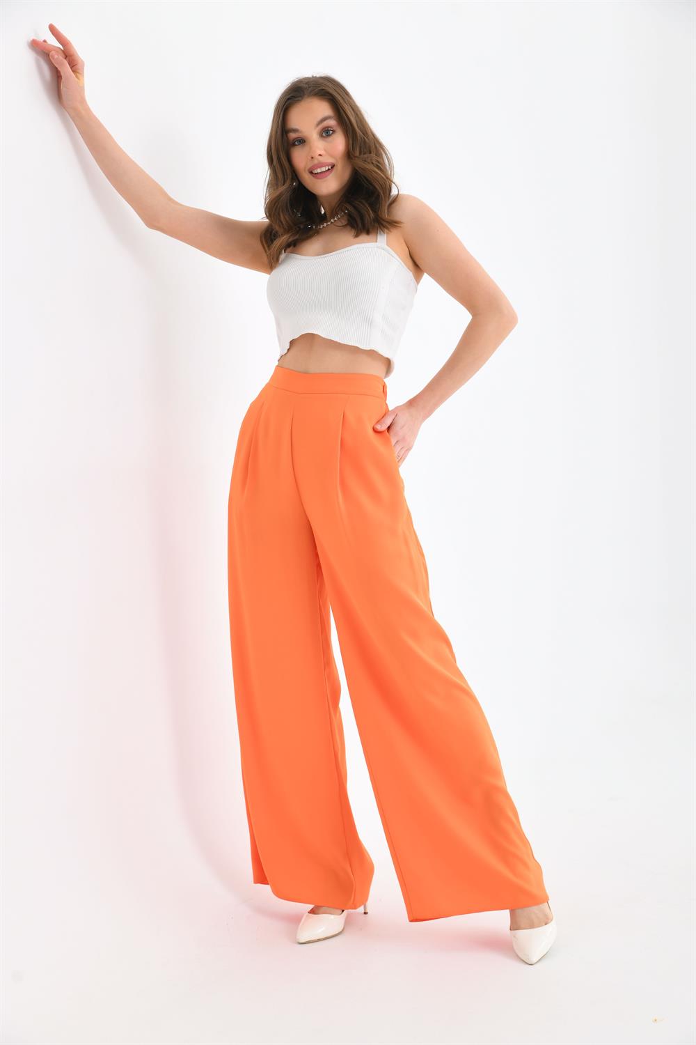 Kadın Saten Pantolon Orange