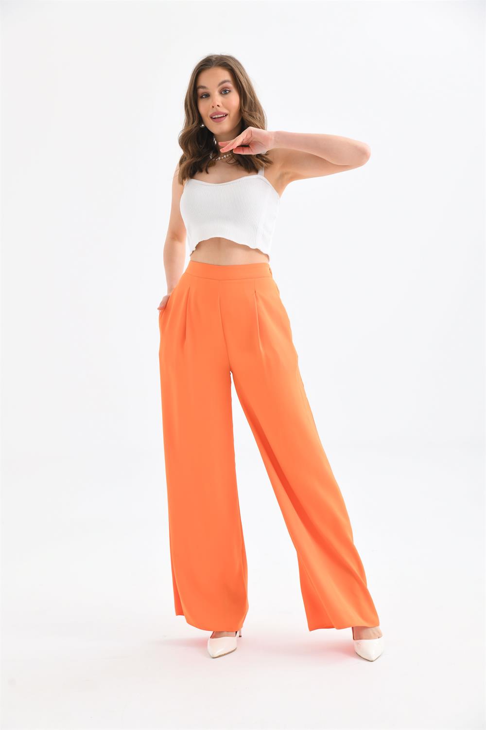 Kadın Saten Pantolon Orange