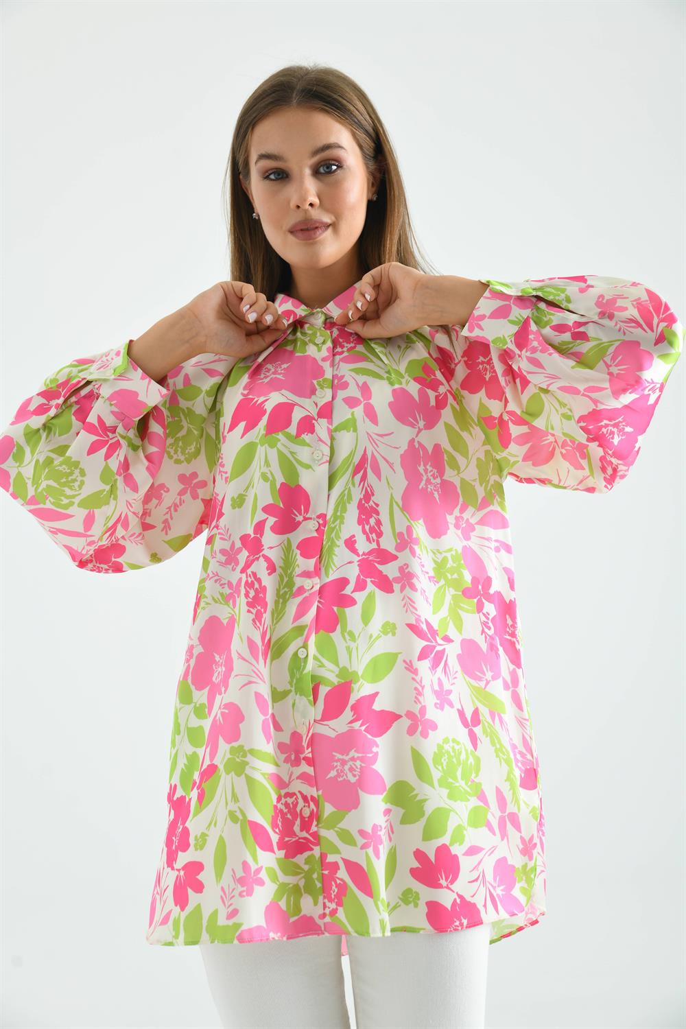 Kadın Saten Tunik Pembe