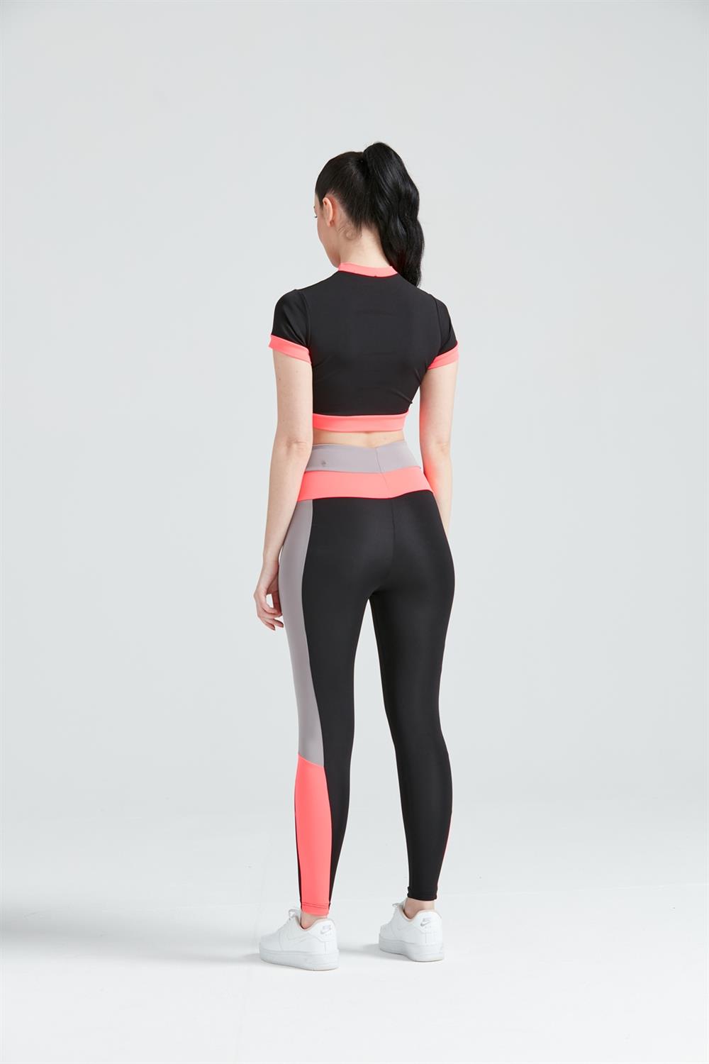 Kadın Sporcu Crop Tayt Takım Pembe