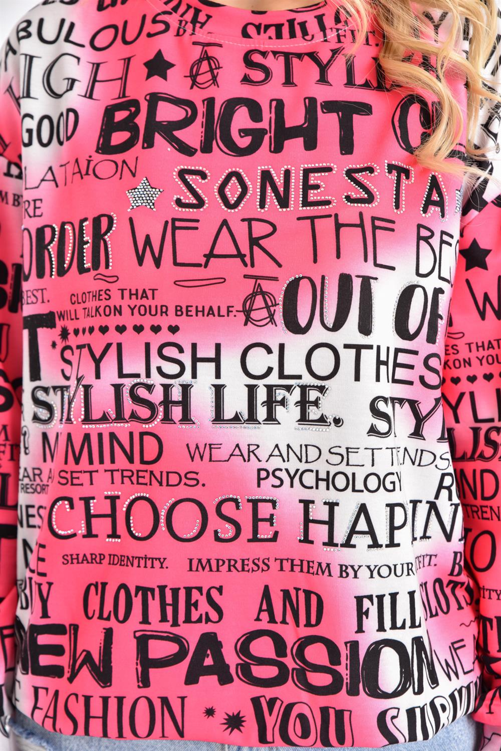 Kadın Yazı Detaylı Sweatshırt PEMBE