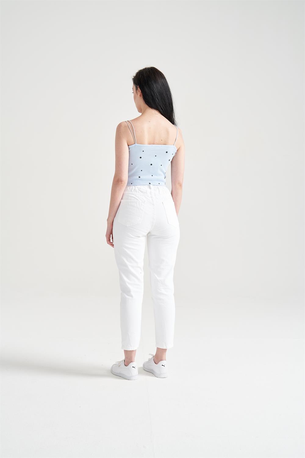 Kadın Yıldız Baskılı Crop Büstiyer Mavi