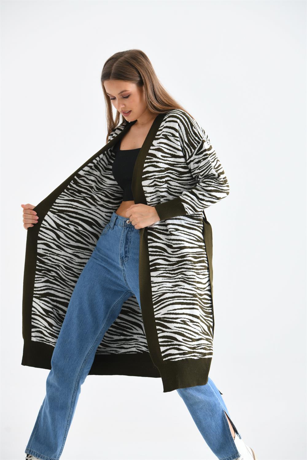 Kadın Zebra Desen Giyçık Haki