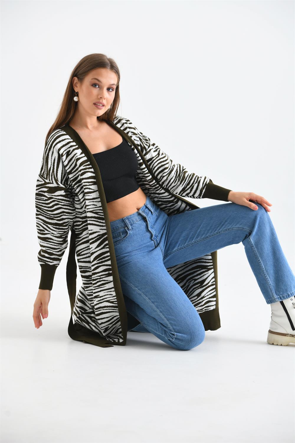 Kadın Zebra Desen Giyçık Haki