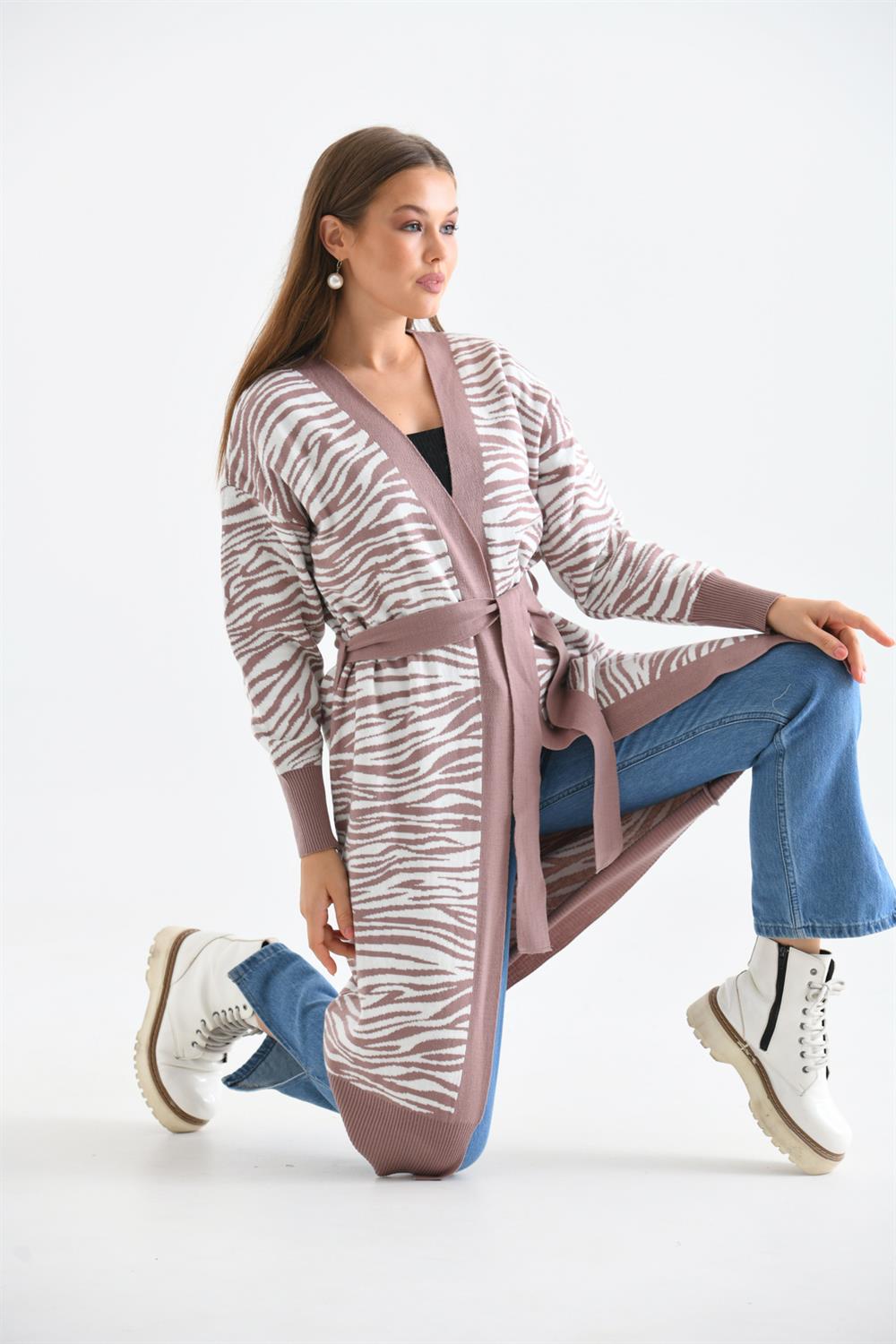 Kadın Zebra Desen Giyçık Pudra