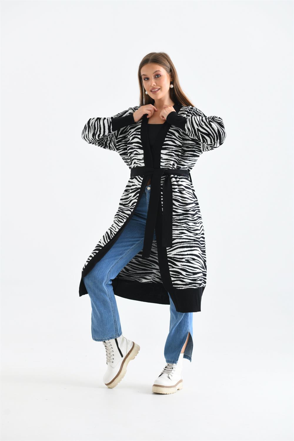 Kadın Zebra Desen Giyçık Siyah