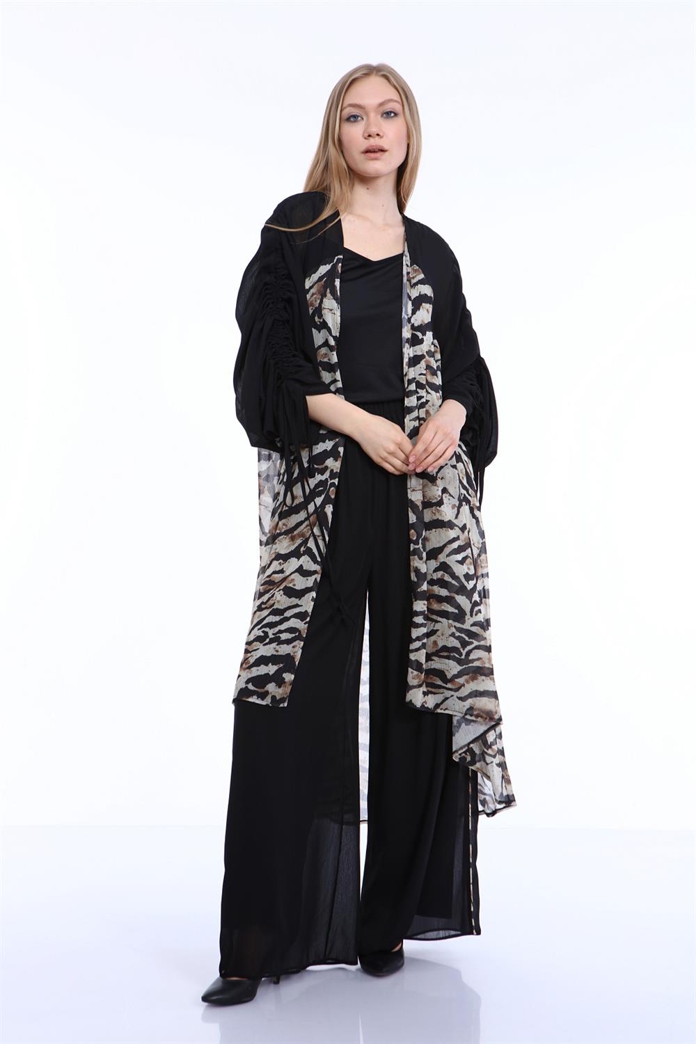 Kadın Zebra Desen Kap Beige