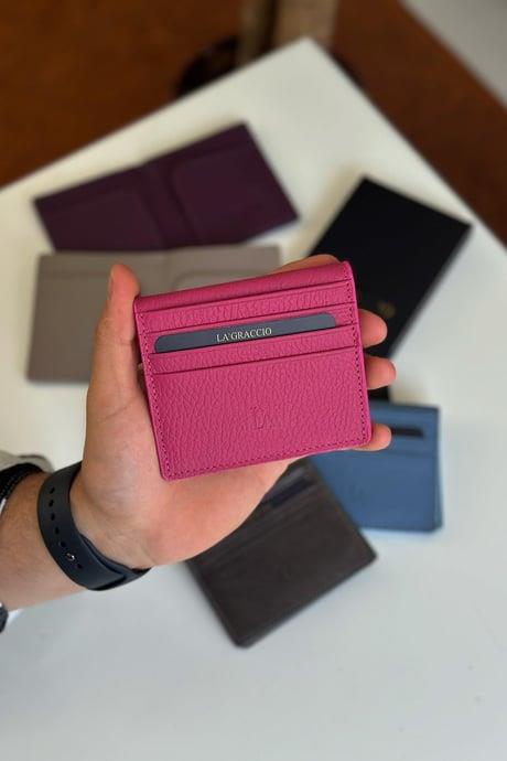 LaGraccio Paris Unisex Balia Hakiki Deri Kartlık Fuşya