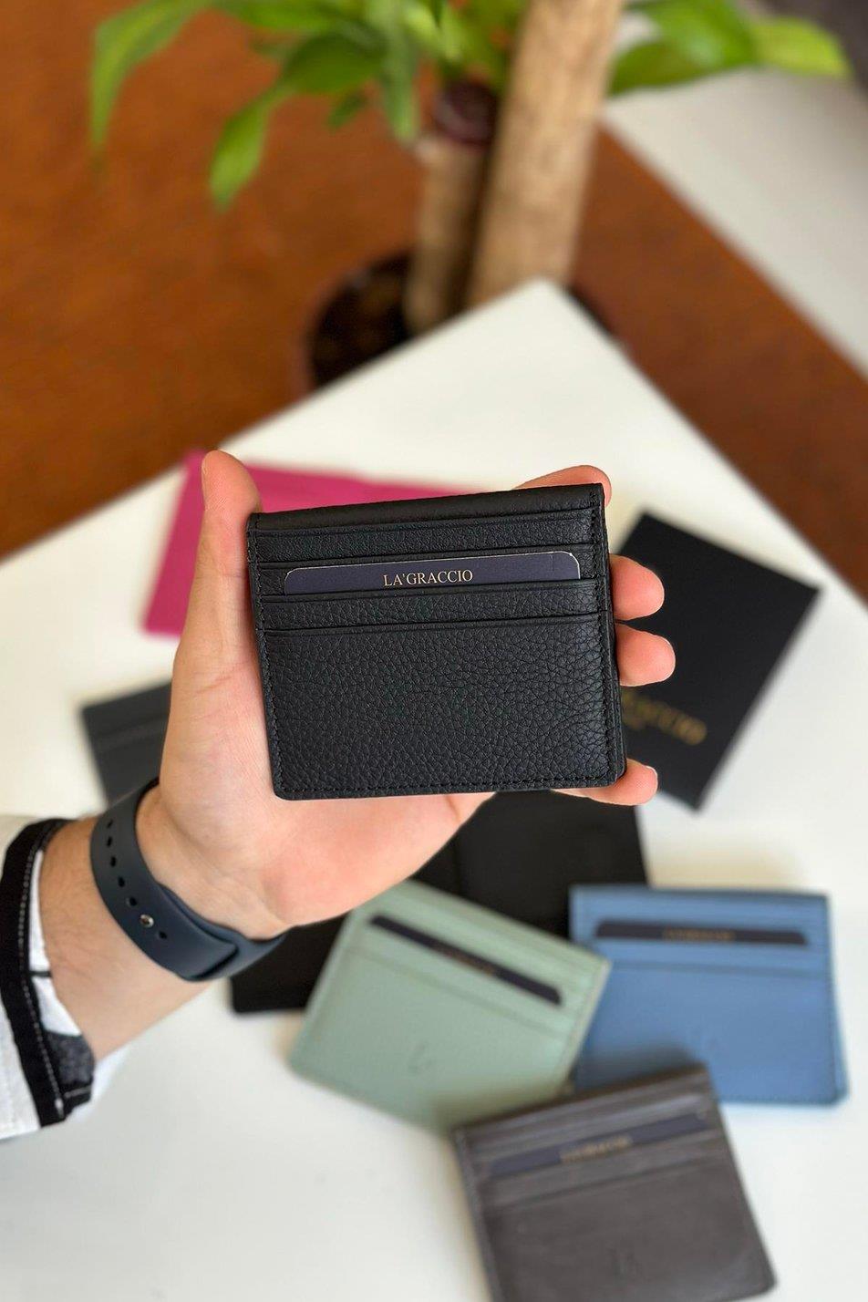 LaGraccio Paris Unisex Balia Hakiki Deri Kartlık Siyah