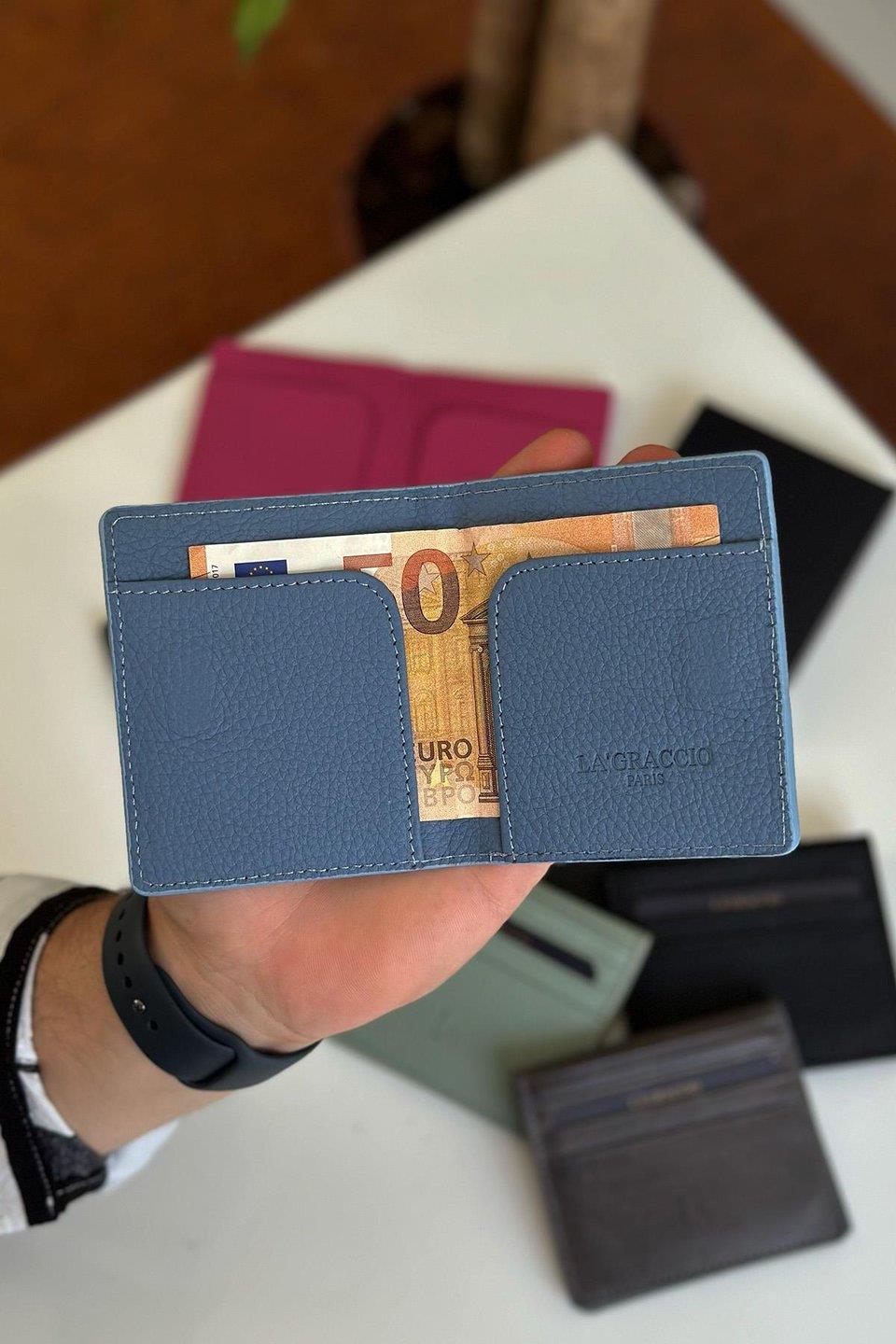 LaGraccio Paris Unisex Balia Hakiki Deri Kartlık BUZ MAVİ