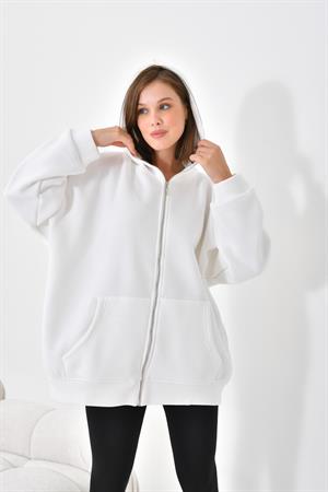 Ftz Women Kadın 3 İp Şardonlu Fermuarlı Sweatshırt Ekru