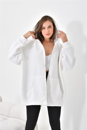 Ftz Women Kadın 3 İp Şardonlu Fermuarlı Sweatshırt Ekru