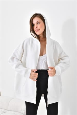 Ftz Women Kadın 3 İp Şardonlu Fermuarlı Sweatshırt Ekru