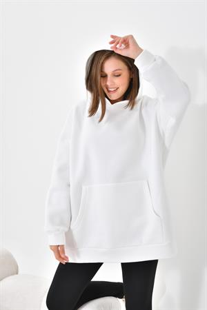 Ftz Women Kadın 3 İp Şardonlu Kapüşonlu Sweatshirt Ekru