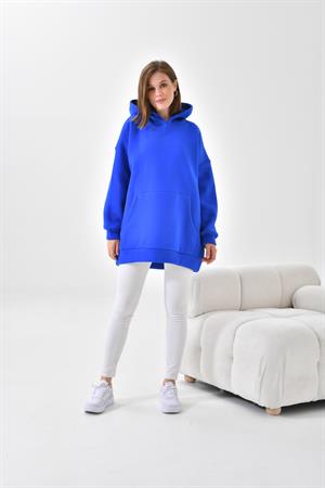 Ftz Women Kadın 3 İp Şardonlu Kapüşonlu Sweatshirt Saks Mavi