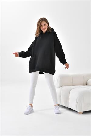 Ftz Women Kadın 3 İp Şardonlu Kapüşonlu Sweatshirt Siyah