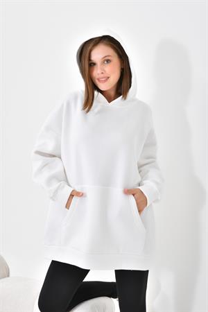 Ftz Women Kadın 3 İp Şardonlu Kapüşonlu Sweatshirt Ekru