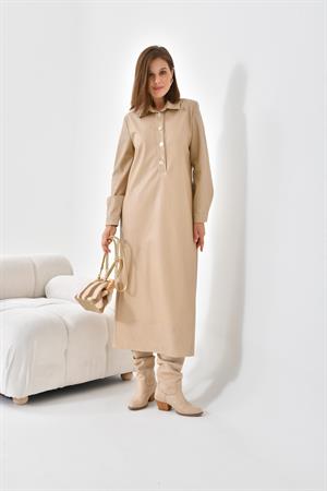 Ftz Women Kadın Deri Elbise Beige