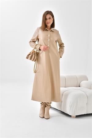 Ftz Women Kadın Deri Elbise Beige