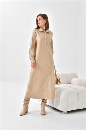 Ftz Women Kadın Deri Elbise Beige