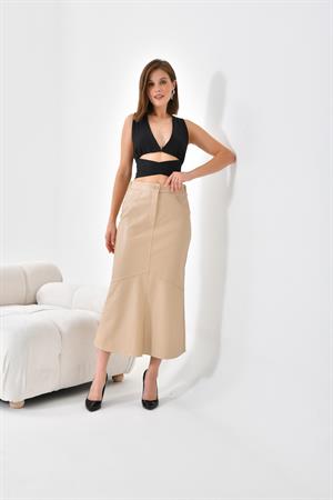 Ftz Women Kadın Deri Etek Beige
